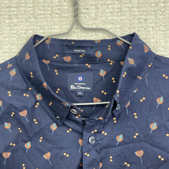 Ben Sherman Men’s XL Stretch Floral AOP Button Up Shirt Long Sleeve Dark Blue - Picture 5 of 13